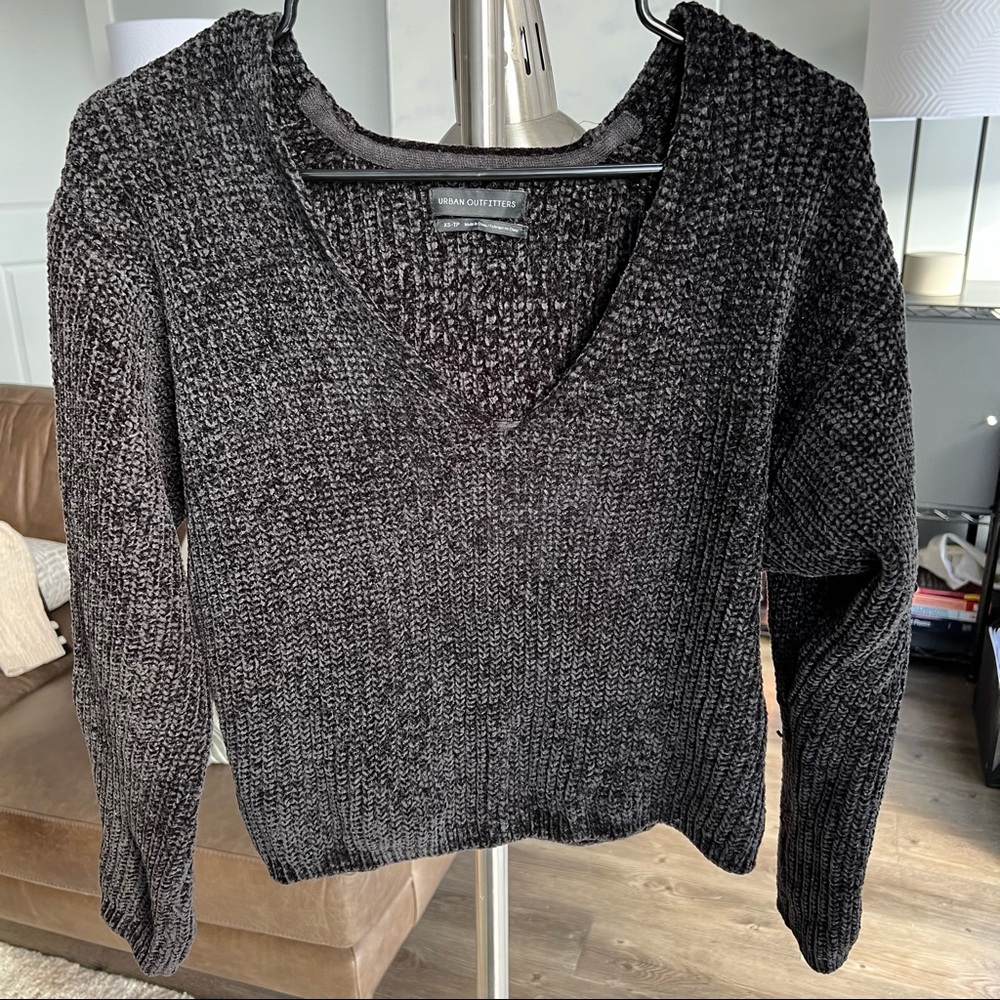 Urban Outfitters, Black knit deep V neck sweater, XS